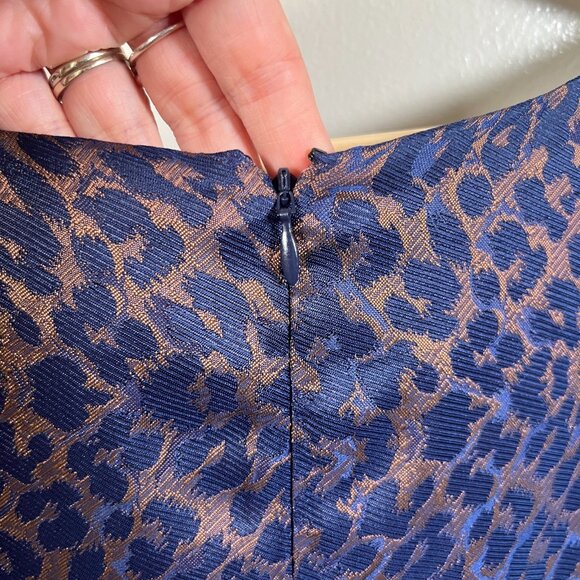 Sezane Auberie Babydoll Dress Size 38 US 6 Blue Gold Ruffle Leopard Drop Waist - Picture 9 of 11